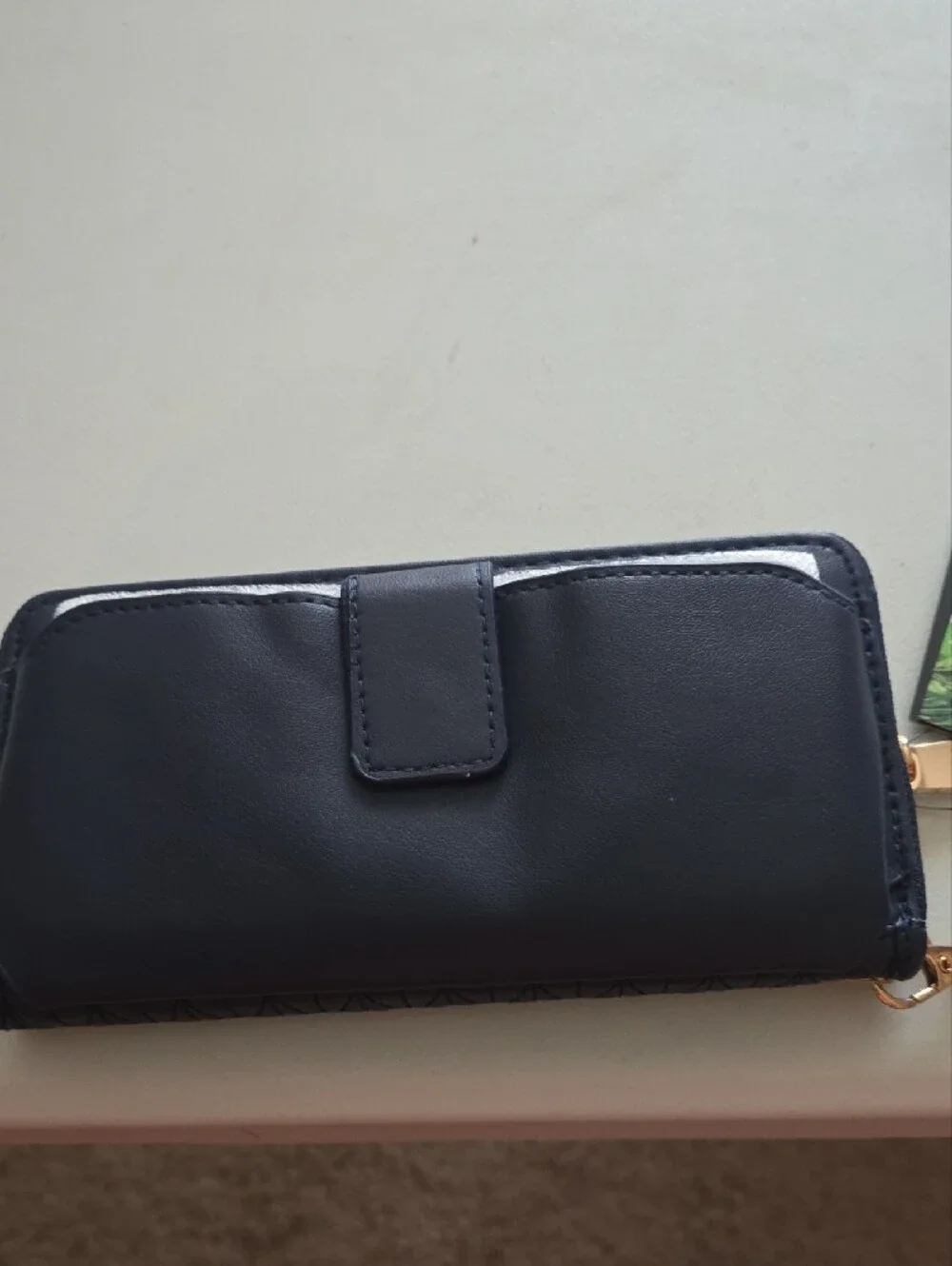 Badgley Mischka Navy Quilted Zip Wallet with Gold Logo